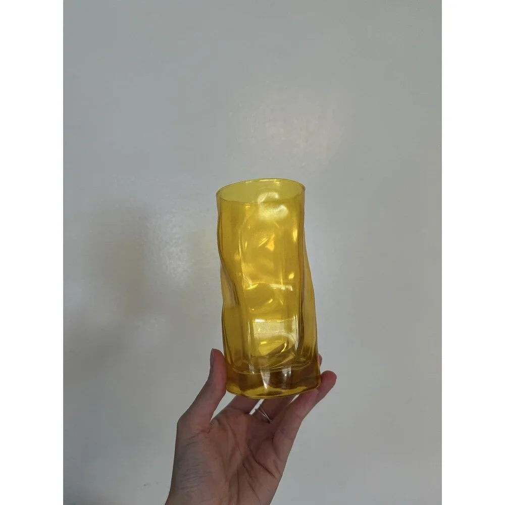 Vintage Bormioli Rocco Sorgente Yellow Drinking Glass Set (3) 6” Tumbler